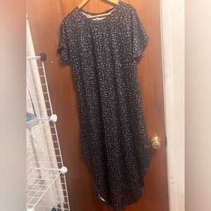 Black Short Sleeve Polka Dot and star pattern long maxi Dress